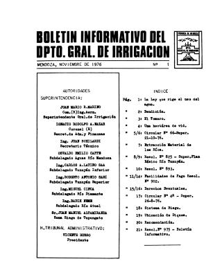 Boletín Informativo del Departamento General de Irrigación Tomo N°1 (Números 1 al 11)